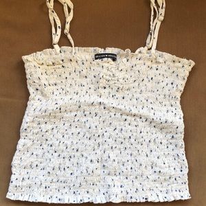 Brandy Melville tank stretch ruching white with blue flowers one size